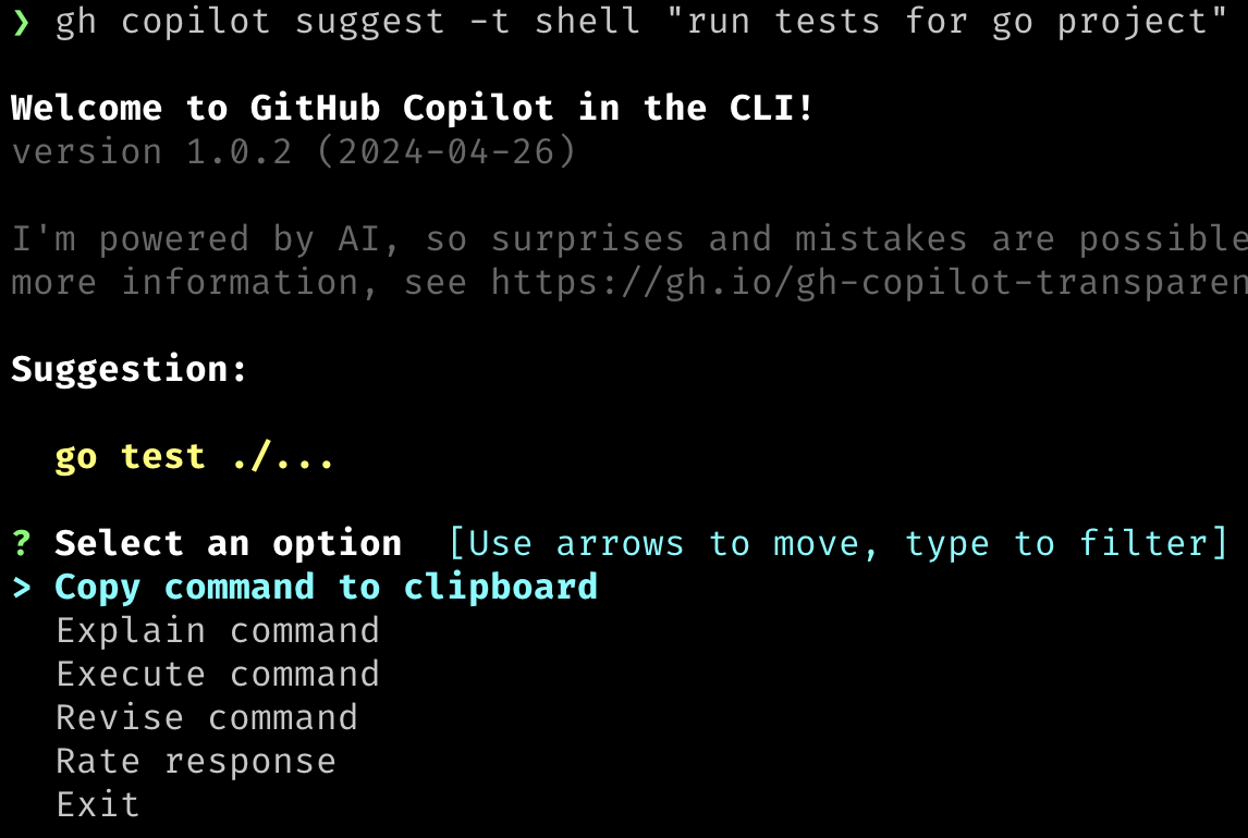 Copilot CLI Suggest Result